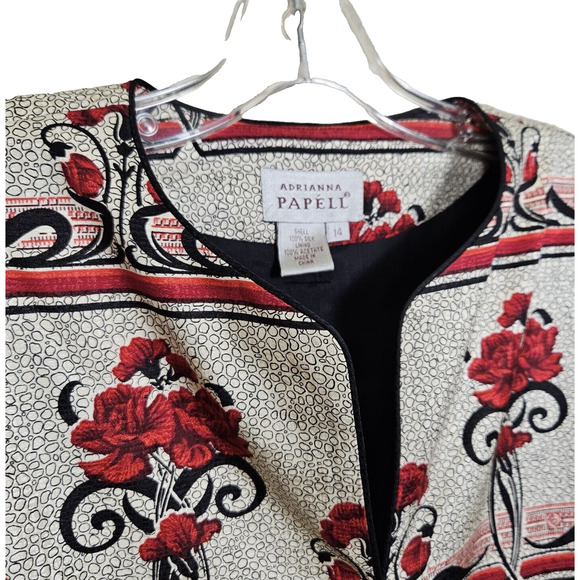 Vintage 90s Adrianna Papell Silk Jacket Plus Size 14 Floral Lined Formal Blazer - Picture 5 of 13